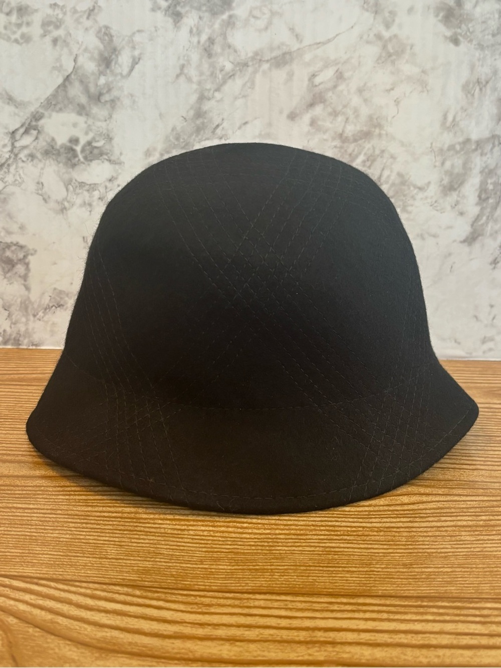 Vintage Black Wool Cloche Bucket Hat Bell Shaped 100% Wool Minimalist Cozy